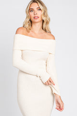 Ivory Off Shoulder Maxi Sweater Dress