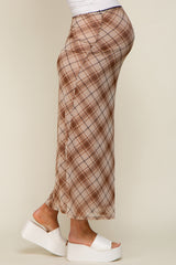 Mocha Plaid Mesh Maternity Maxi Skirt