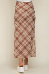 Mocha Plaid Mesh Maternity Maxi Skirt