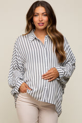 Black Striped Button Up Dolman Sleeve Maternity Top