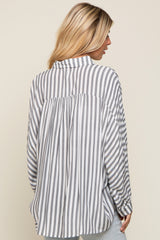 Black Striped Button Up Dolman Sleeve Top