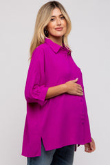 Magenta Button Down 3/4 Sleeve Maternity Top