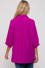 Magenta Button Down 3/4 Sleeve Maternity Top