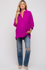 Magenta Button Down 3/4 Sleeve Maternity Top