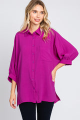 Magenta Button Down 3/4 Sleeve Top