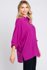 Magenta Button Down 3/4 Sleeve Top