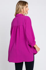 Magenta Button Down 3/4 Sleeve Top