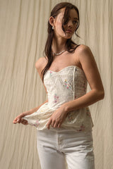 Ivory Strapless Floral Print Top