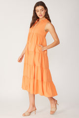 Tangerine Tiered Linen Blend Solid Midi Dress