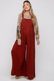 Rust Pleated Front Wide Leg Maternity Overalls