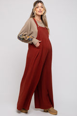 Rust Pleated Front Wide Leg Maternity Overalls