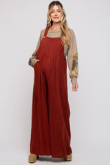 Rust Pleated Front Wide Leg Maternity Overalls