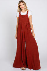 Rust Pleated Front Wide Leg Maternity Overalls