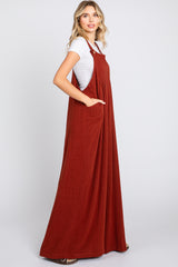 Rust Pleated Front Wide Leg Overalls