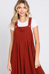 Rust Pleated Front Wide Leg Overalls