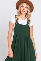 Forest Green Pleated Front Wide Leg Overalls