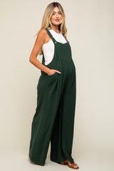 Forest Green Pleated Front Wide Leg Maternity Overalls