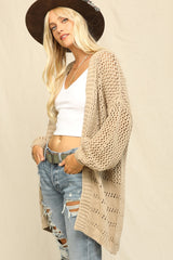 Beige Open Knit Oversized Maternity Cardigan