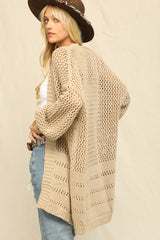 Beige Open Knit Oversized Cardigan