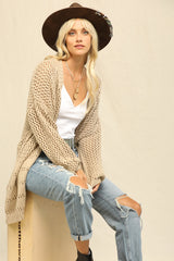 Beige Open Knit Oversized Cardigan