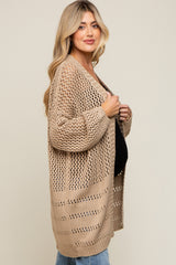 Beige Open Knit Oversized Maternity Cardigan