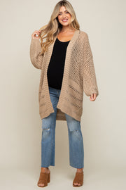 Beige Open Knit Oversized Maternity Cardigan