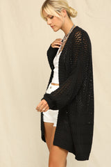 Black Open Knit Oversized Cardigan