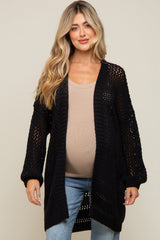 Black Open Knit Oversized Maternity Cardigan