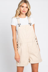 Beige Front Pocket Maternity Overall Shorts