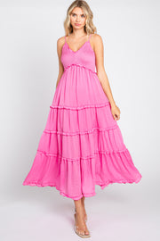 Pink Smocked Ruffle Tiered Maxi Dress