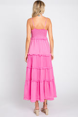 Pink Smocked Ruffle Tiered Maxi Dress