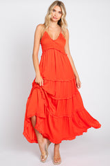 Red Orange Smocked Ruffle Tiered Maxi Dress