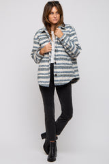 Blue Striped Thick Sherpa Jacket