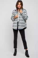 Blue Striped Thick Sherpa Jacket