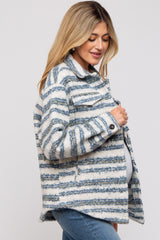 Blue Striped Thick Sherpa Maternity Jacket