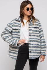 Blue Striped Thick Sherpa Maternity Jacket