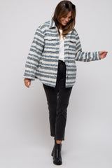 Blue Striped Thick Sherpa Jacket