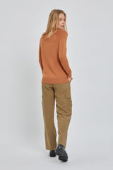 Camel Fine Knit V-Neck Side Slit Top