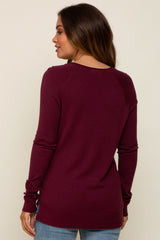 Burgundy Fine Knit V-Neck Side Slit Maternity Top