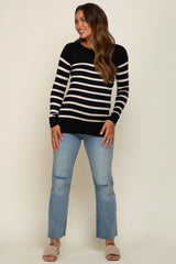 Black Striped Knit Long Sleeve Maternity Top