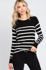 Black Striped Knit Long Sleeve Maternity Top