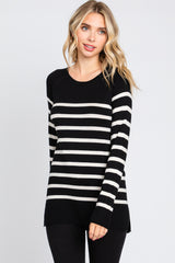 Black Striped Knit Long Sleeve Top