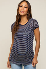 Navy Blue Striped Lightweight Short Sleeve Maternity Top