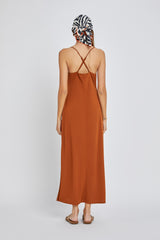 Rust Draped Neck Side Slit Maxi Dress