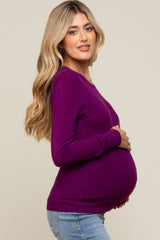 Purple Knit Long Sleeve Maternity Top