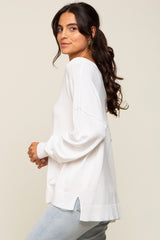 Ivory Knit V-Neck Long Sleeve Top