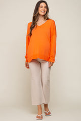 Orange Knit V-Neck Long Sleeve Maternity Top