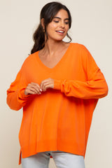 Orange Knit V-Neck Long Sleeve Maternity Top