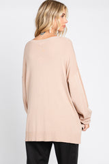 Taupe Knit V-Neck Long Sleeve Top