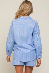 Blue Striped Button Up And Short Maternity Set